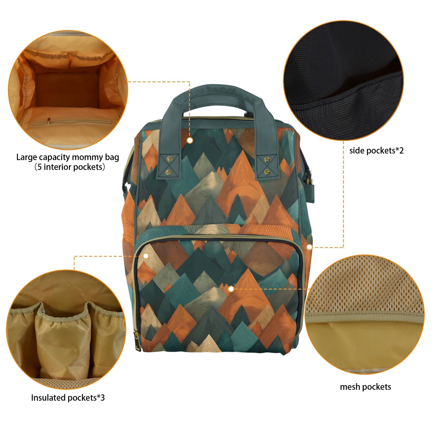 Geometric Mountain Adventure Topo - Premium Large Capacity Travel Diaper Backpack