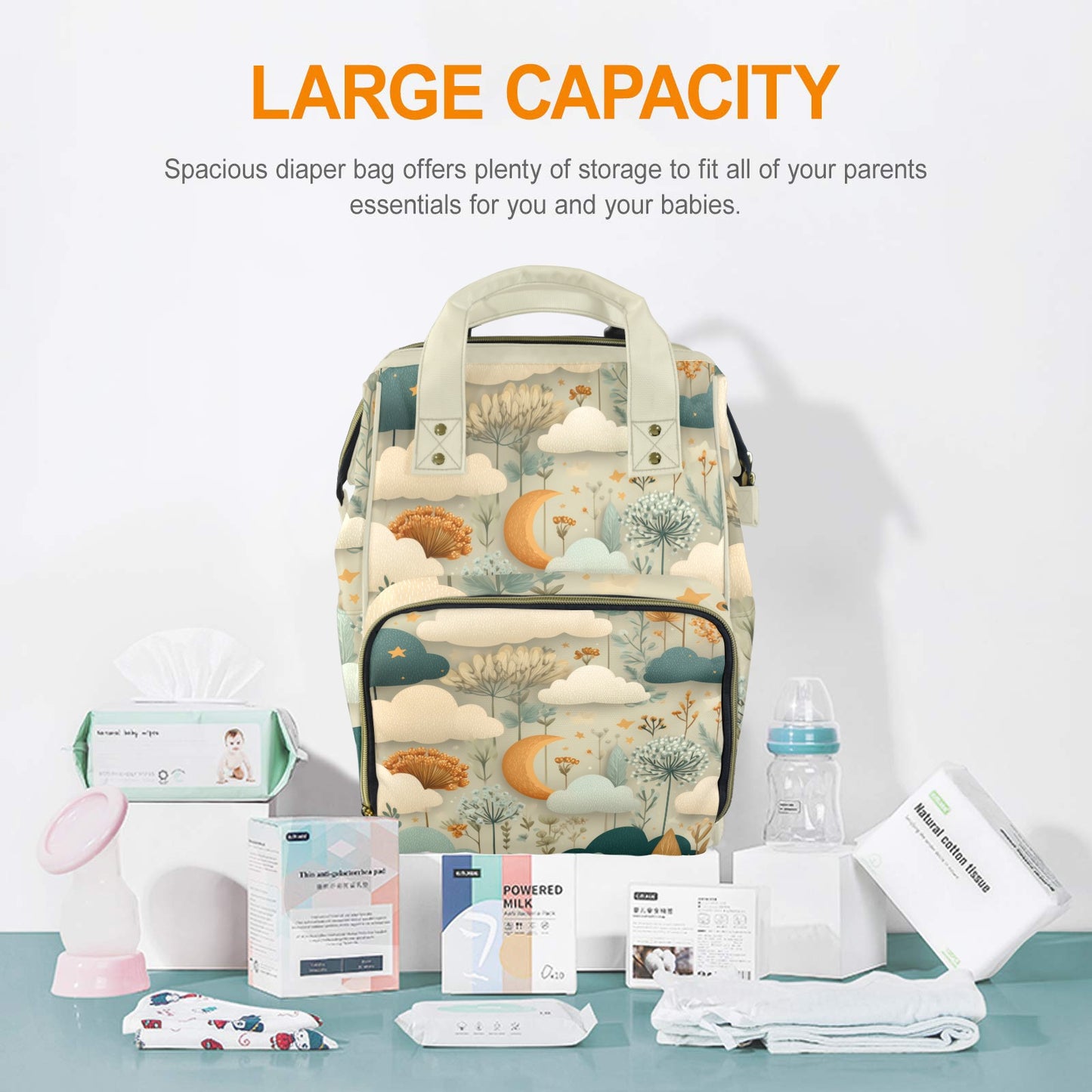 Whimsical Celestial Sky & Nature - Premium Large Capacity Travel Diaper Backpack
