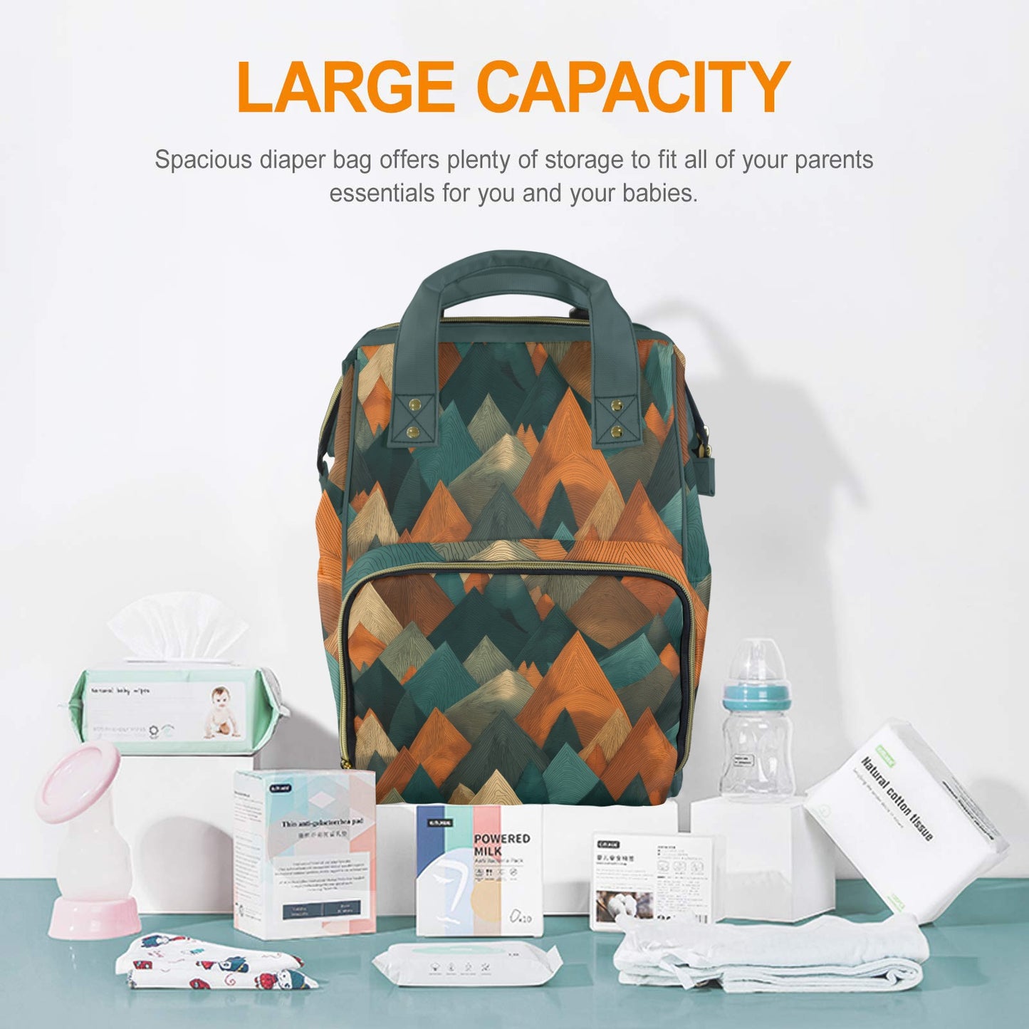Geometric Mountain Adventure Topo - Premium Large Capacity Travel Diaper Backpack