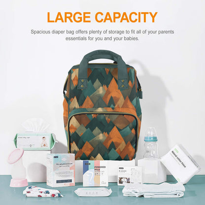 Geometric Mountain Adventure Topo - Premium Large Capacity Travel Diaper Backpack